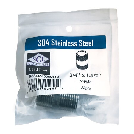 Smith-Cooper Smith-Cooper 3/4 in. MPT Stainless Steel 1-1/2 in. L Nipple S8344NI006014B